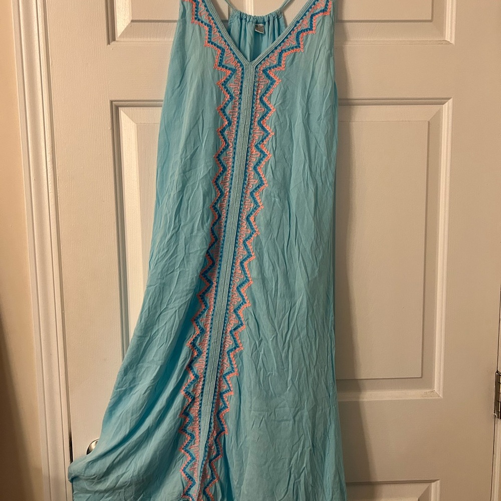 Blue pink maxi swimsuit coverup or dress size small